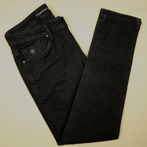 Necked Trimmer Slim Fit Tapered Leg Jeans Men's Size 36 Mid Rise Black Denim